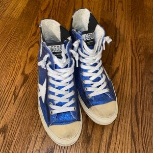 Golden Goose V Star 1 Blue Glitter Daily Drills